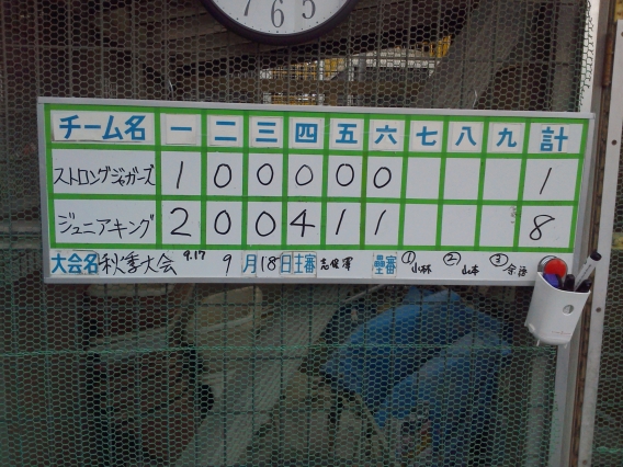 2016/9/18 国分寺市秋季大会 予選（Ａチーム）の国分寺ジュニアキング戦は負けてしまいました。